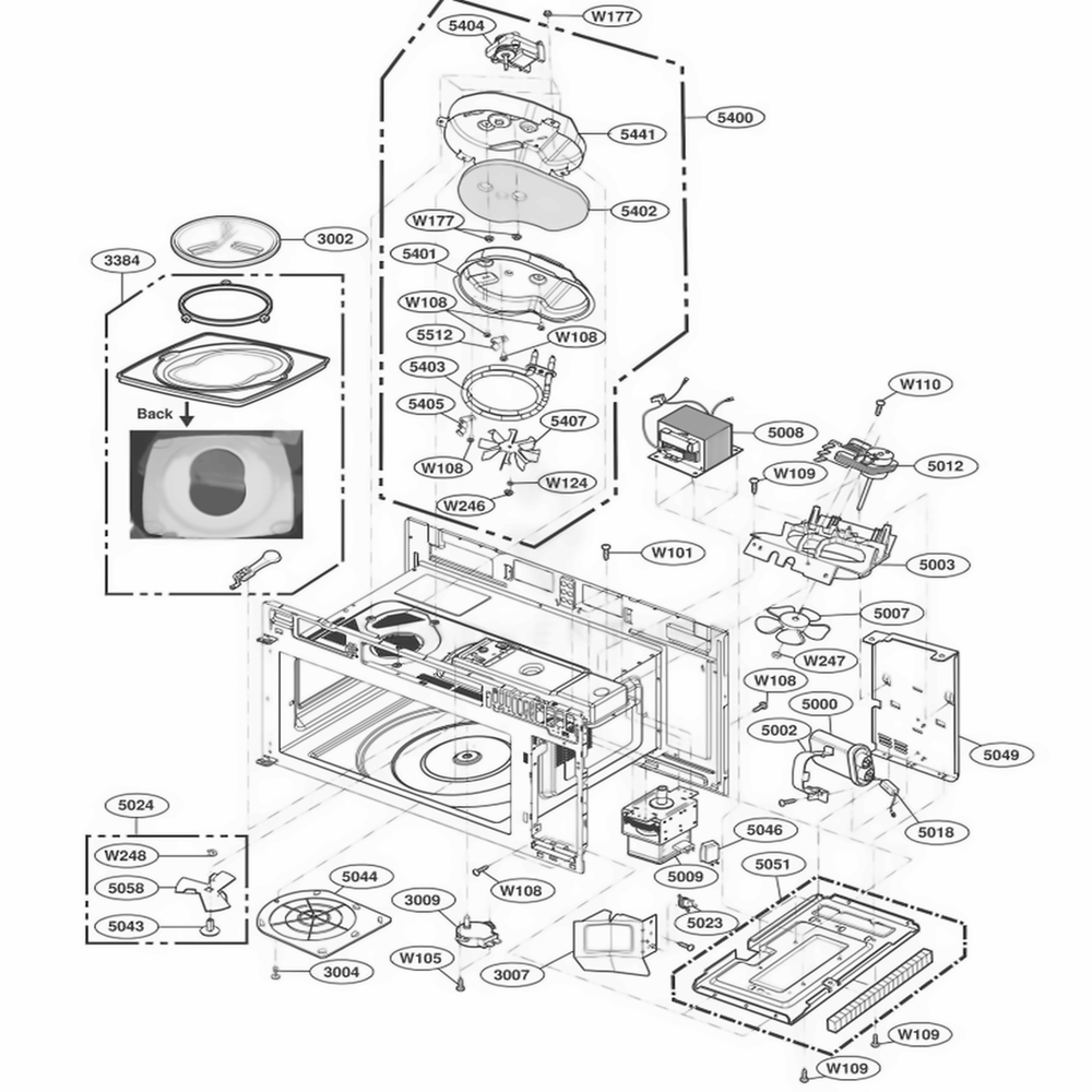 Interior Parts 1 Diagram and Parts List for LMVM2085SW CWHELGA LG Microwave