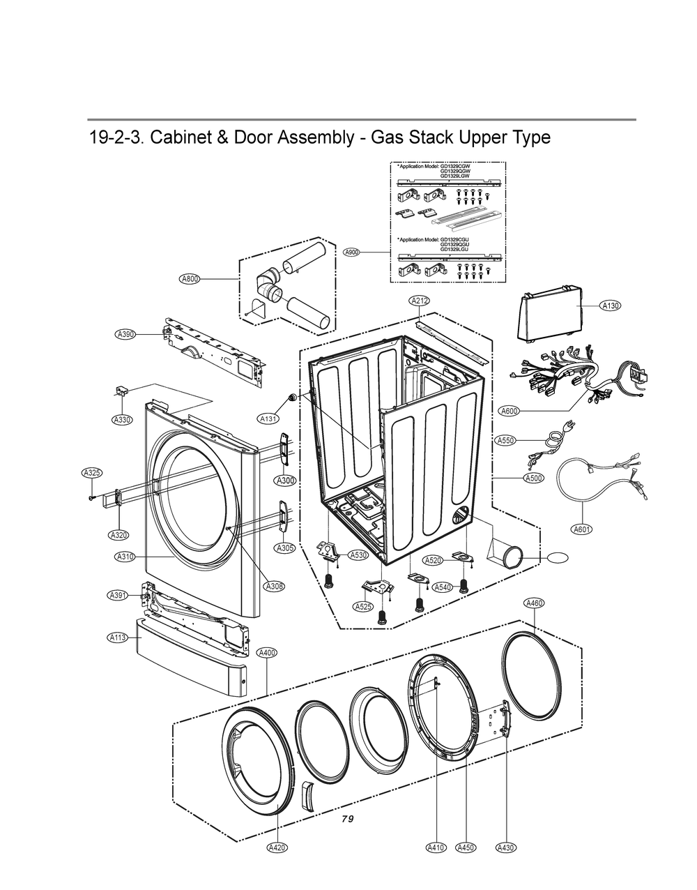 Cabinet And Door Assembly Diagram and Parts List for RN1329CN7P ASSEELC LG Dryer