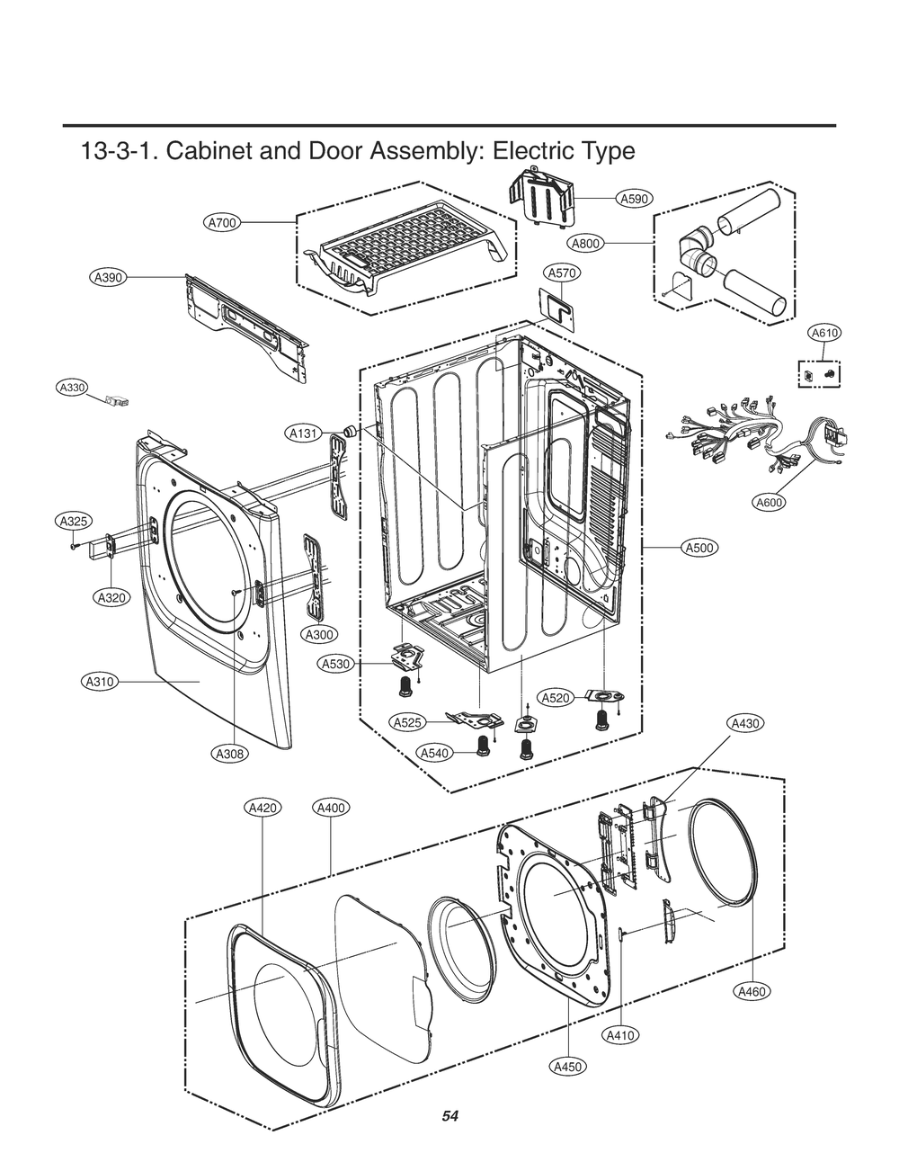 Cabinet And Door Assembly Diagram and Parts List for RV1851AS ABWEEUS LG Dryer