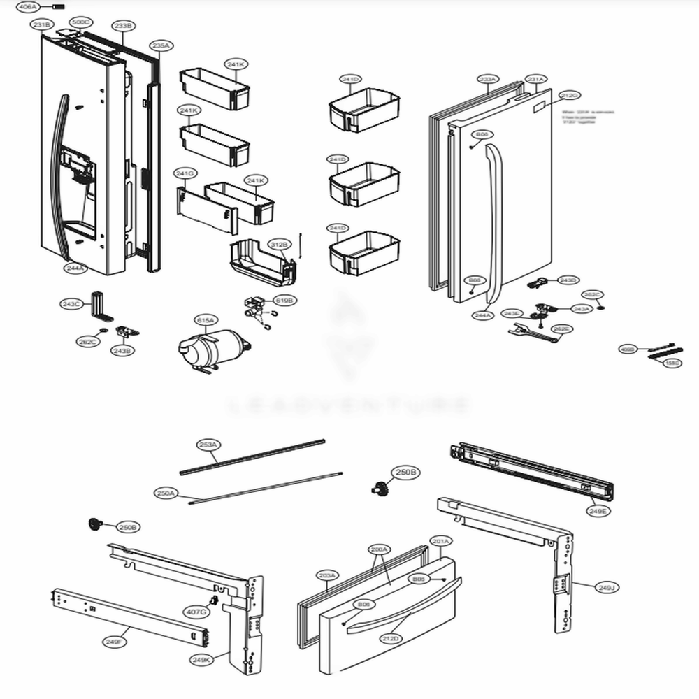Door Parts Diagram and Parts List for 73105 ASTCSE2 LG Refrigerator