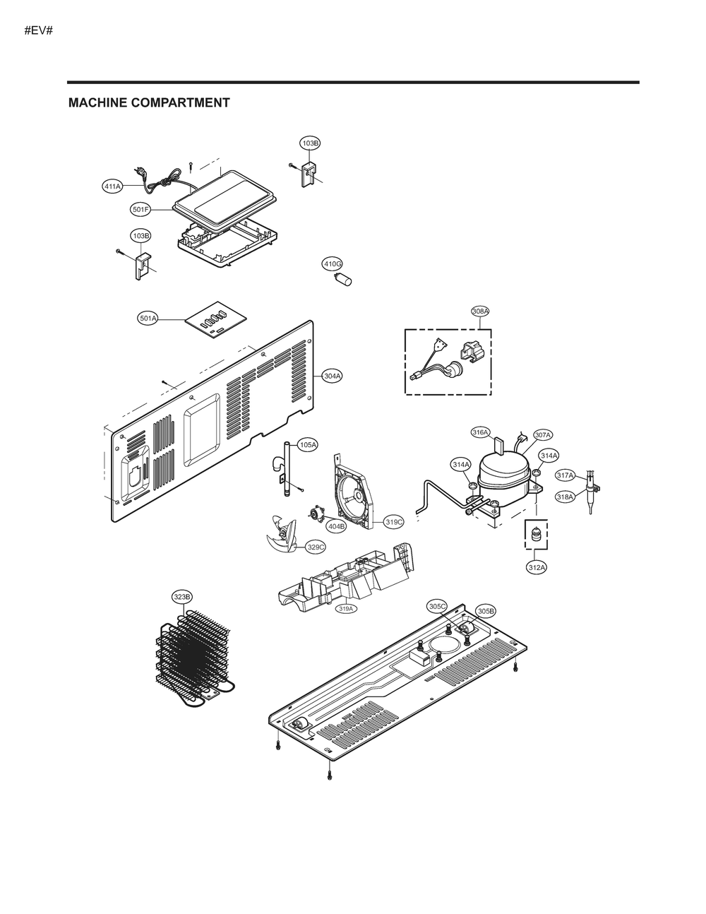 Machine Compartment Diagram and Parts List for GM-J267NKXM ASBCNA5 LG Refrigerator