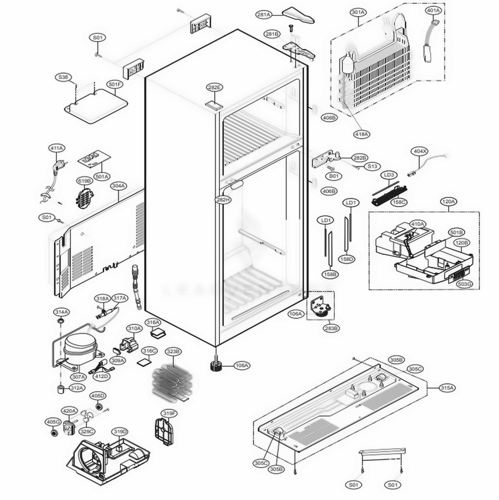 Case Parts Diagram and Parts List for 68032 ASWCSE8 LG Refrigerator