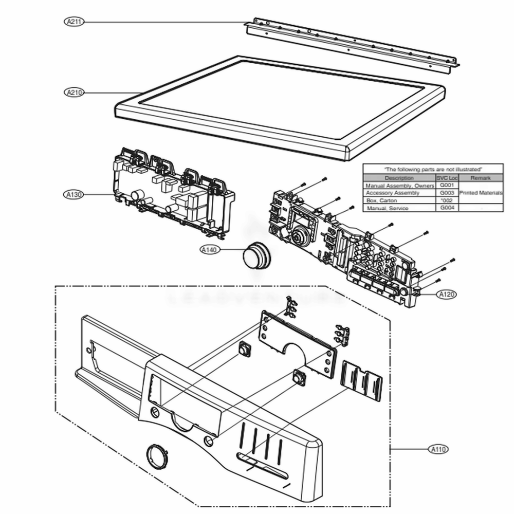 Control Panel And Plate Assembly Diagram and Parts List for 91383 ASTESEU LG Dryer