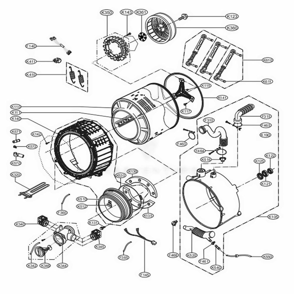 Drum And Tub Assembly Diagram and Parts List for GCWF1069QD1 ABWEELC LG Washer