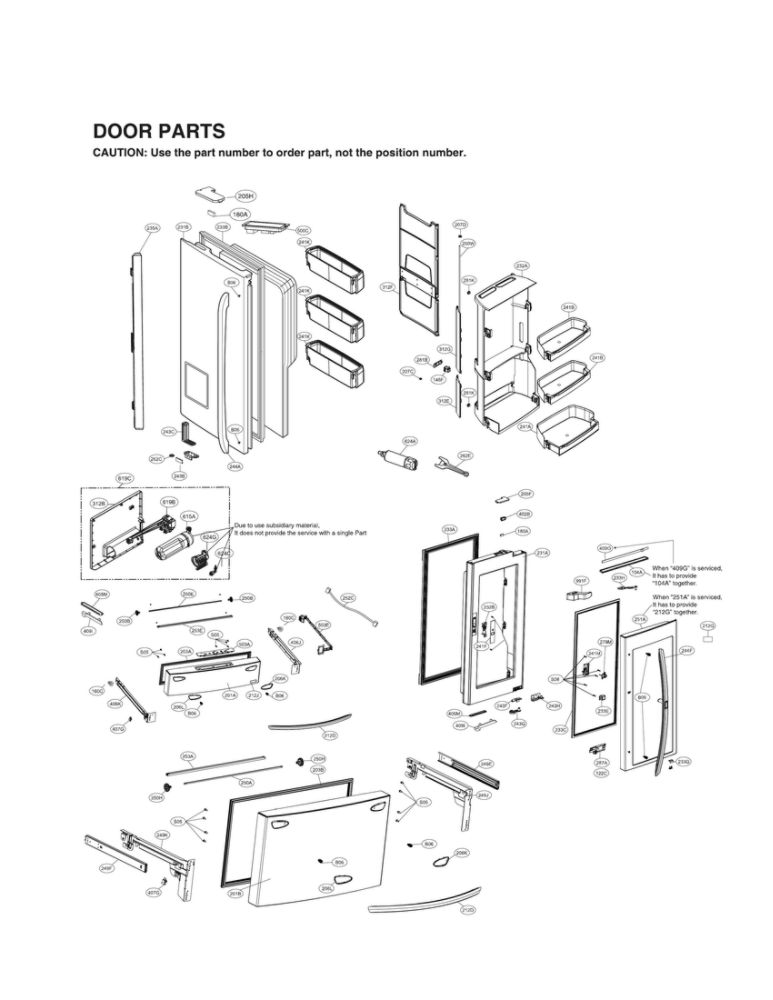 Door Parts Diagram and Parts List for LMXS30796S 01 LG Refrigerator