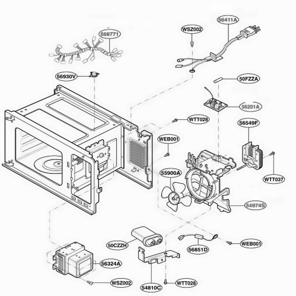 Interior Parts 2 Diagram and Parts List for MA825W KWHEGSE LG Wall Oven