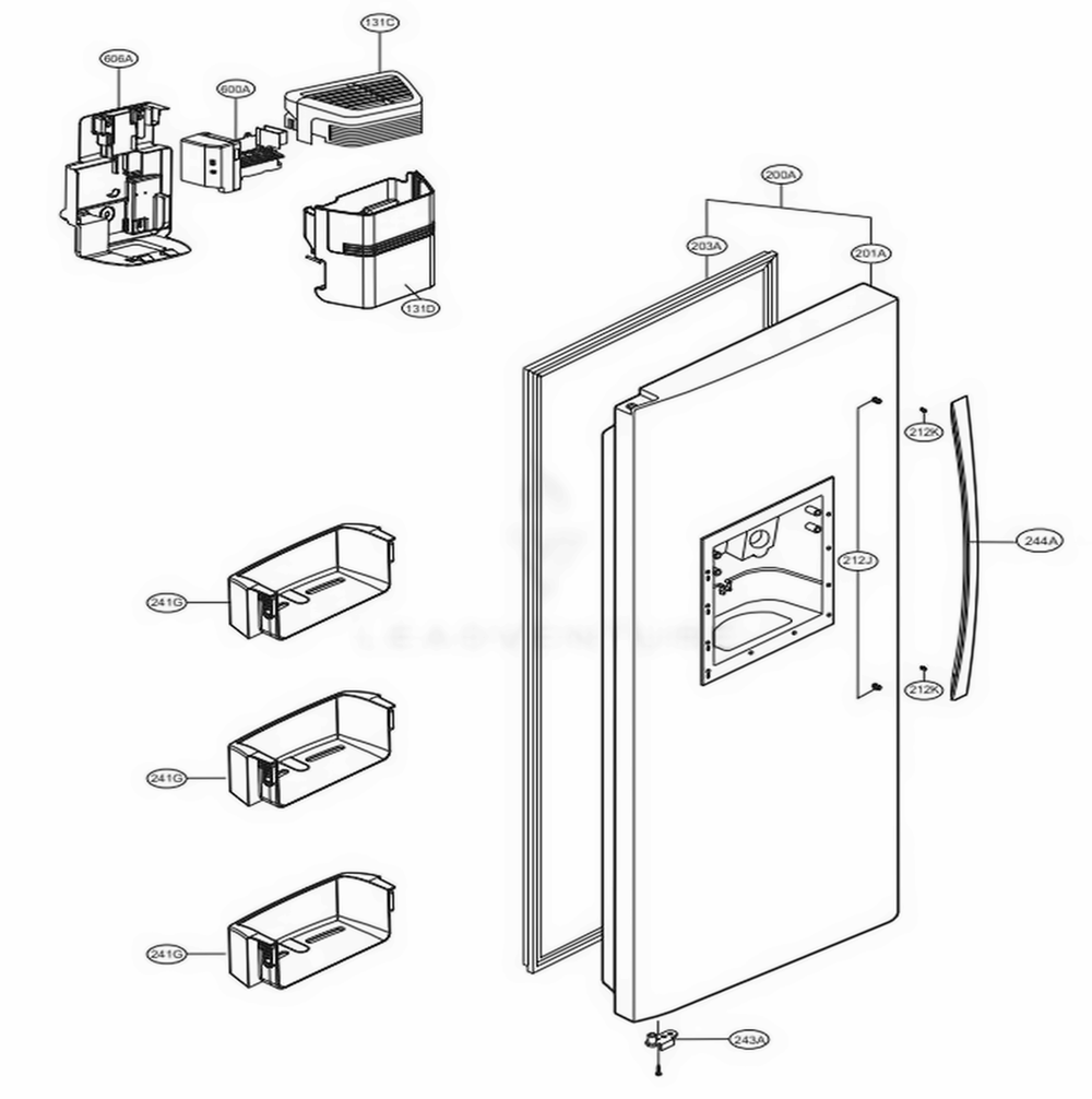 Freezer Door Part Diagram and Parts List for 51089 AWBCSE0 LG Refrigerator