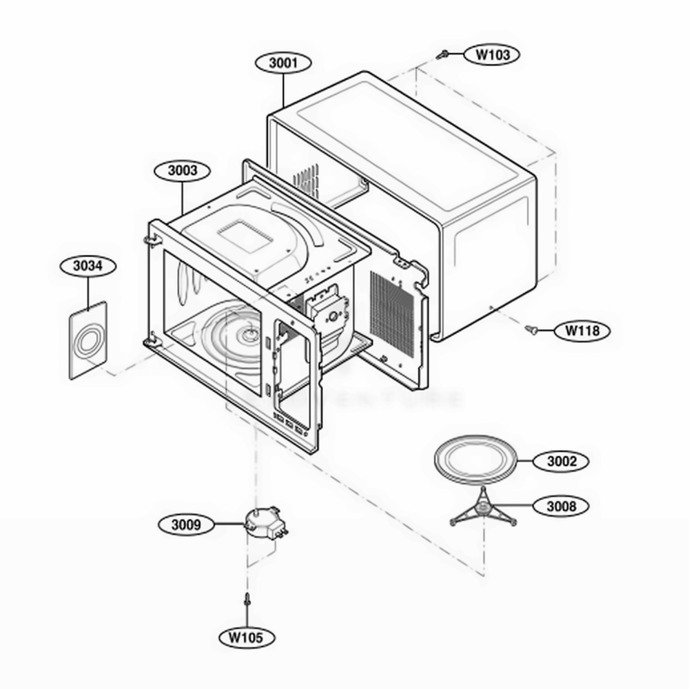 Oven Cavity Parts Diagram and Parts List for 63992 AW1ESEA LG Wall Oven