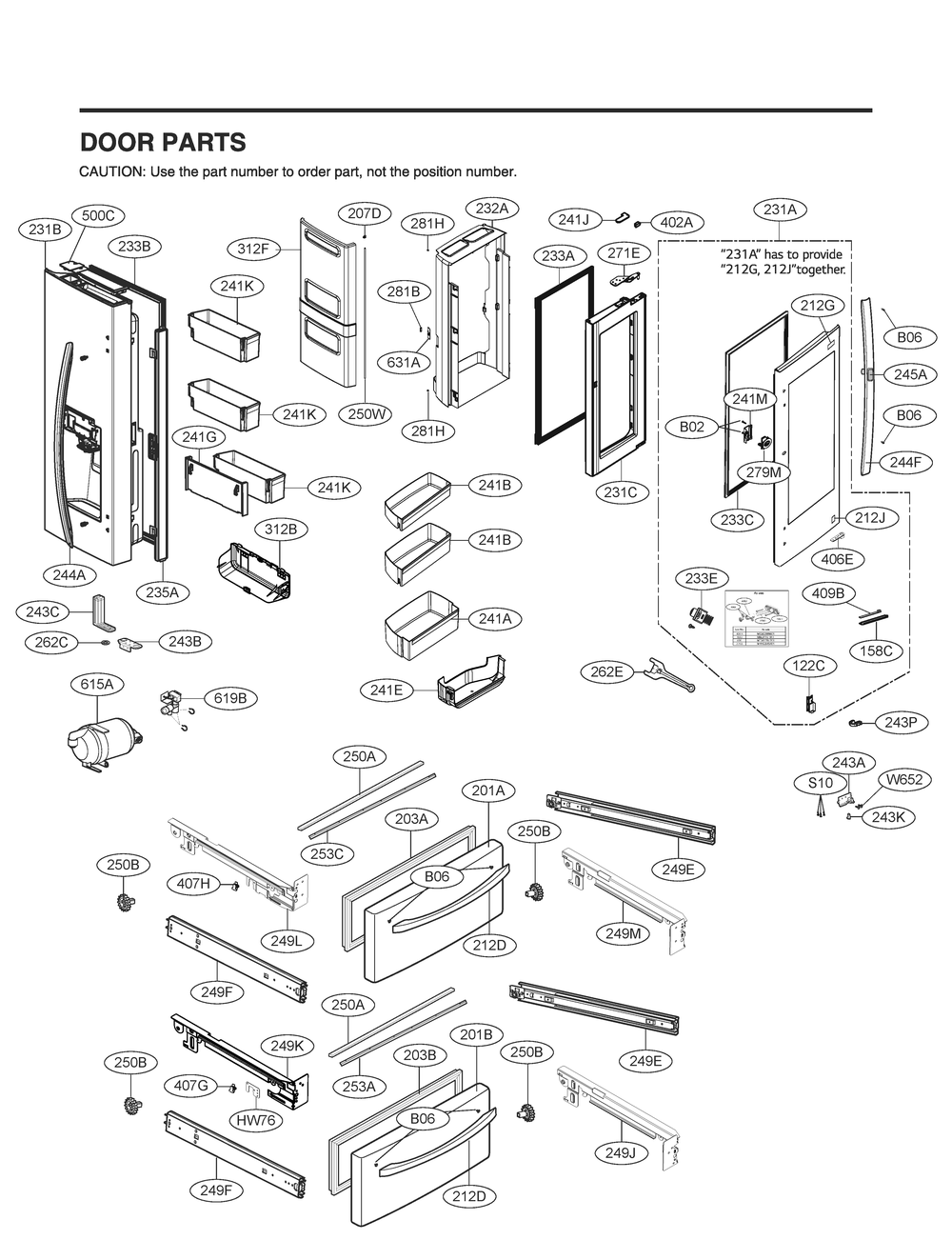 Door Parts Diagram and Parts List for GR-X28ANSYX ASTCNA0 LG Refrigerator