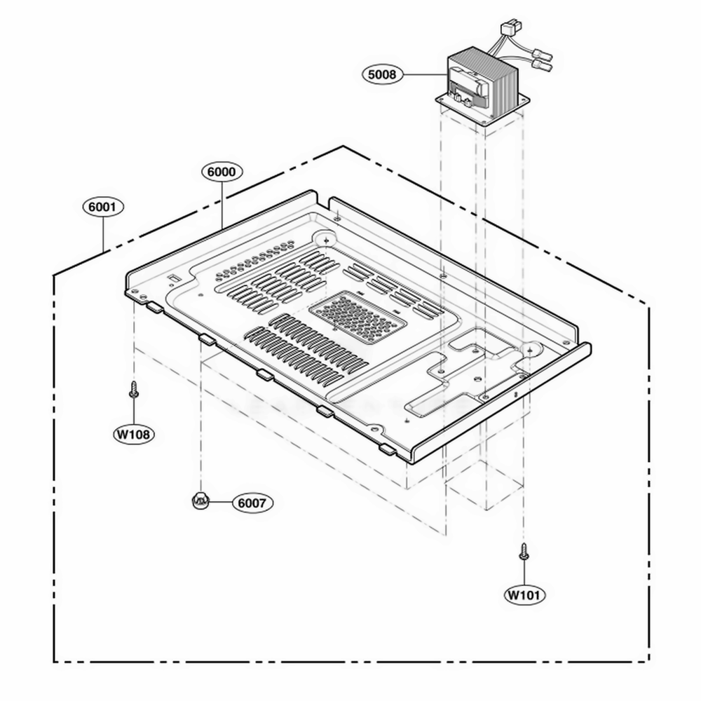 Base Plate Parts Diagram and Parts List for 63102 CWHESEA LG Range