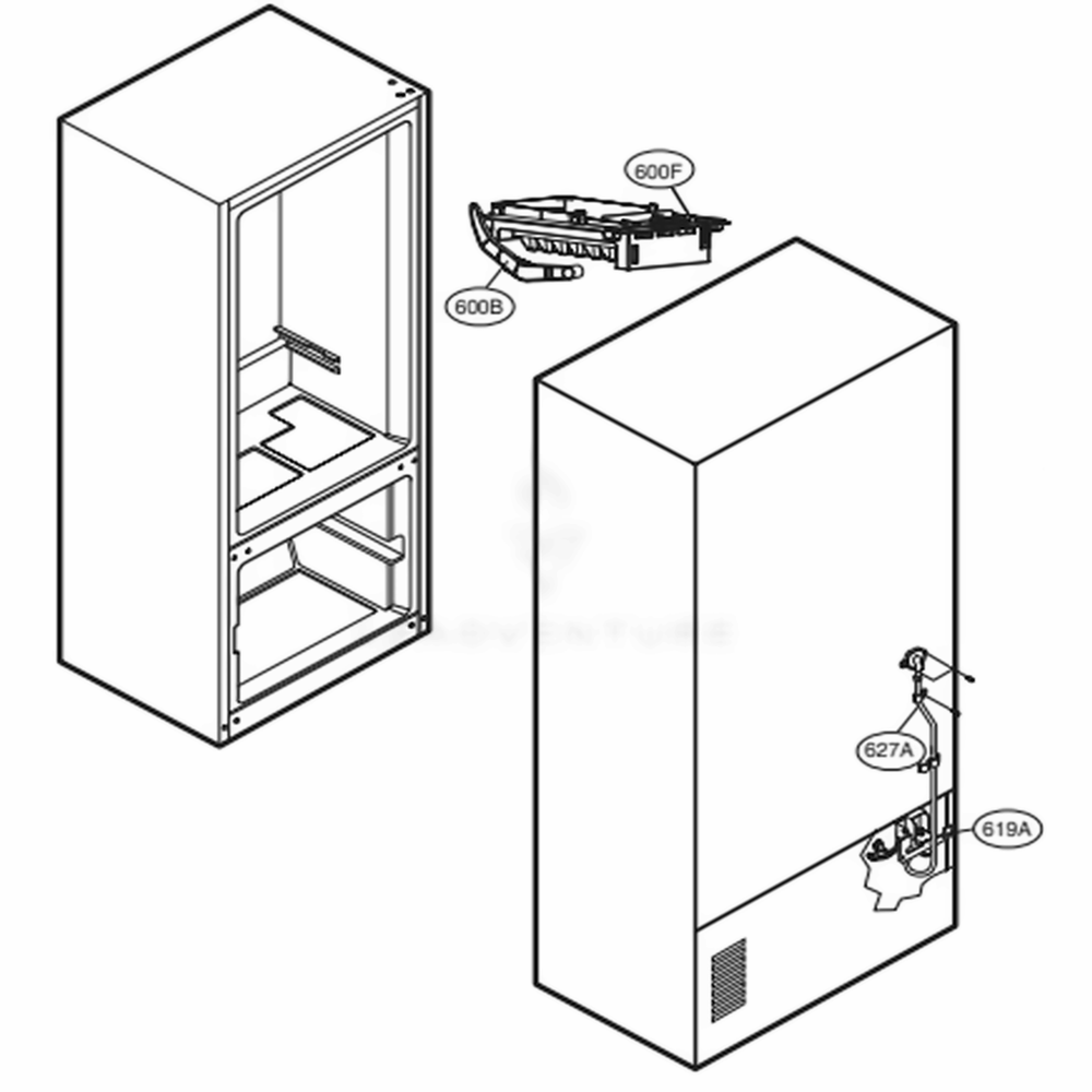 Icemaker Parts Diagram and Parts List for 71603 ASTCSE3 LG Refrigerator