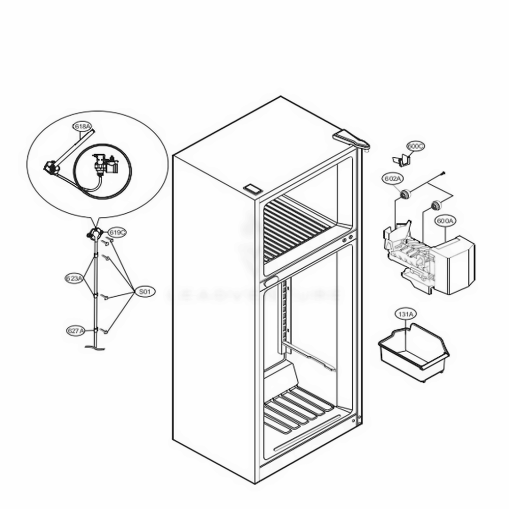 Ice Maker Parts Diagram and Parts List for 78032 ASWCSE8 LG Refrigerator