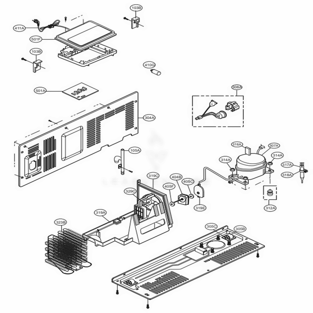 Machine Compartment Diagram and Parts List for LSXS26366S ASTCNA6 LG Refrigerator