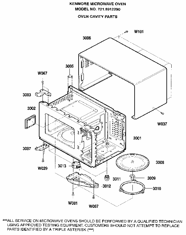 Oven Cavity Diagram and Parts List for 7218912290  Kenmore Microwave
