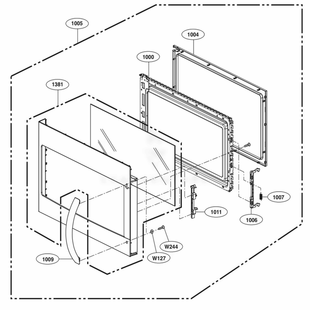 Door Parts Diagram and Parts List for LMVH1711ST AS1ELGA LG Microwave