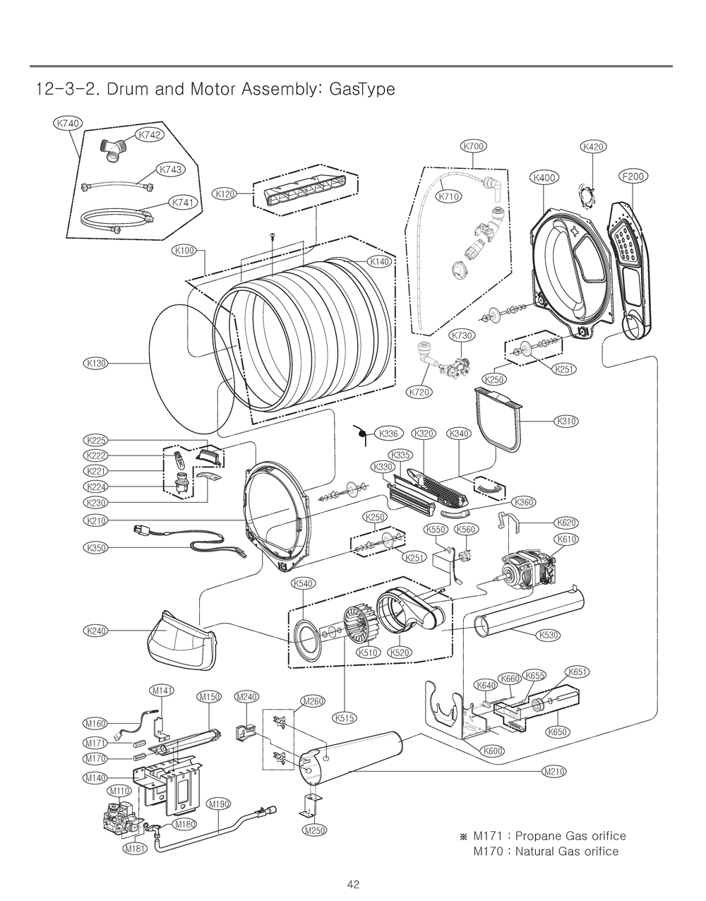 Drum And Motor Assembly Diagram and Parts List for RN1381AS ABWEEUS LG Dryer