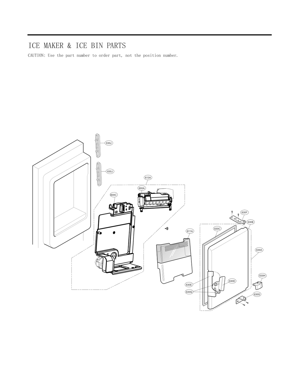 Ice Maker And Ice Bin Parts Diagram and Parts List for GC-J288NSXM ASTCNA3 LG Refrigerator