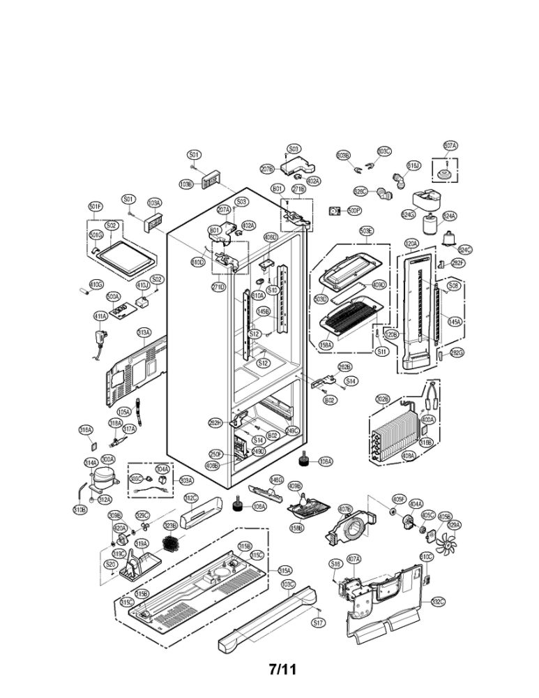 Case Parts Diagram and Parts List for LFX25974SW 00 LG Refrigerator