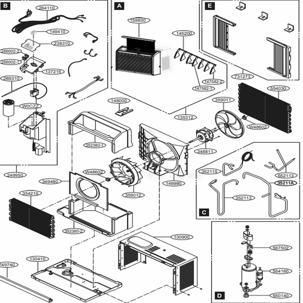Main Diagram and Parts List for LW5016 ASWAUSH LG Air Conditioner