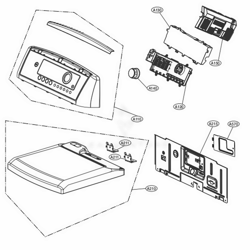 Control Panel And Plate Assembly Diagram and Parts List for DLG5071W ABWEEUS LG Dryer