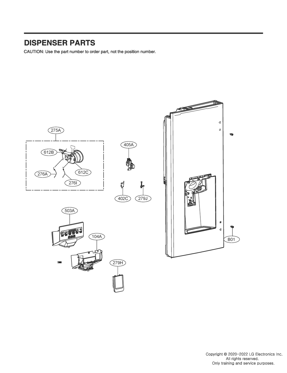 Dispenser Parts Diagram and Parts List for GR-X28ANKYX ASBCNA0 LG Refrigerator