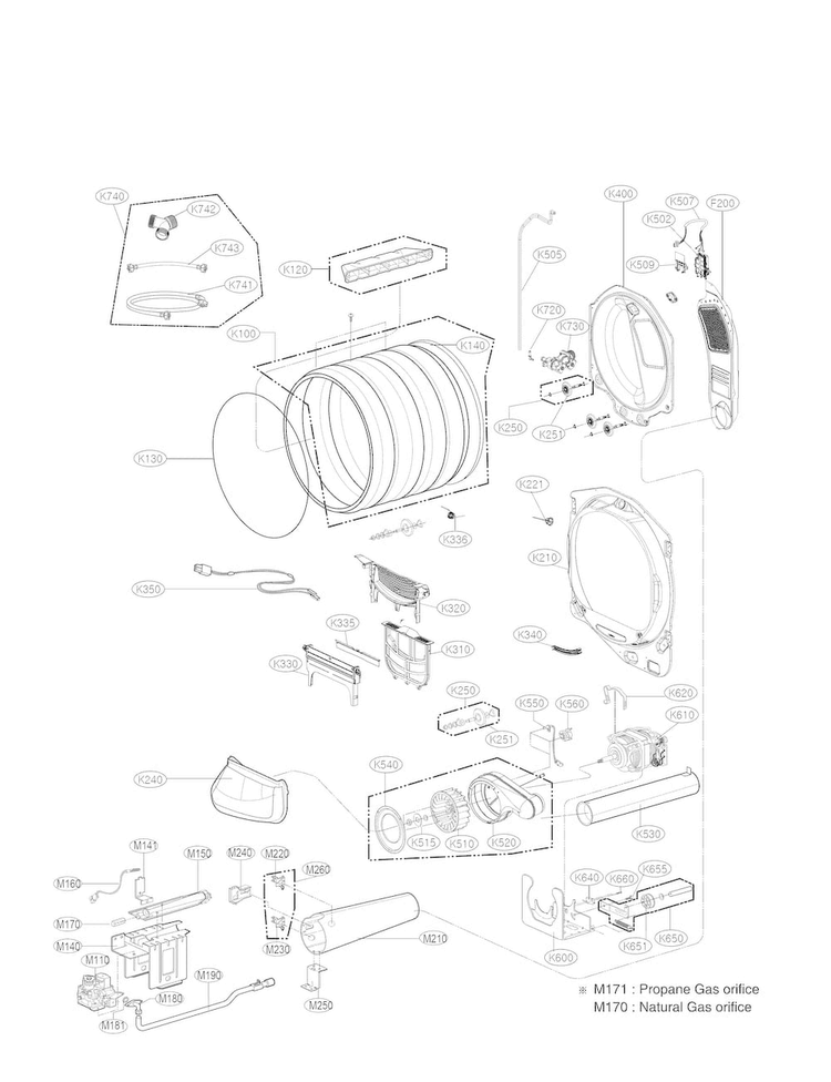 Drum And Motor Parts Diagram and Parts List for DLGX7701VE  LG Dryer