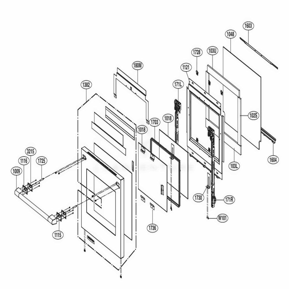 30-Inch Door Parts Diagram and Parts List for SKSDR480GS ASTLSGN LG Range