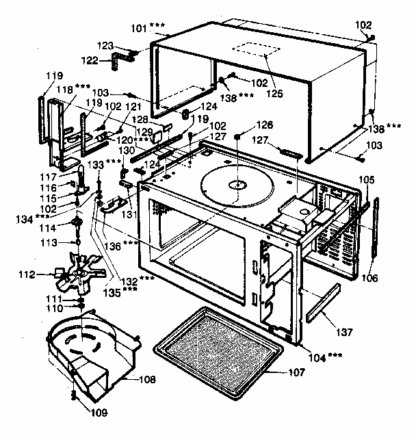 Cabinet Diagram and Parts List for 7218831980  Kenmore Microwave