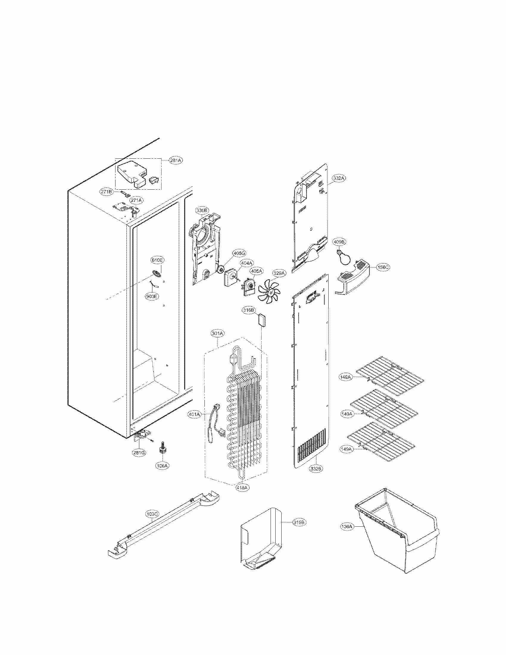 Freezer Compartment Parts Diagram and Parts List for 79551312014  Kenmore Refrigerator