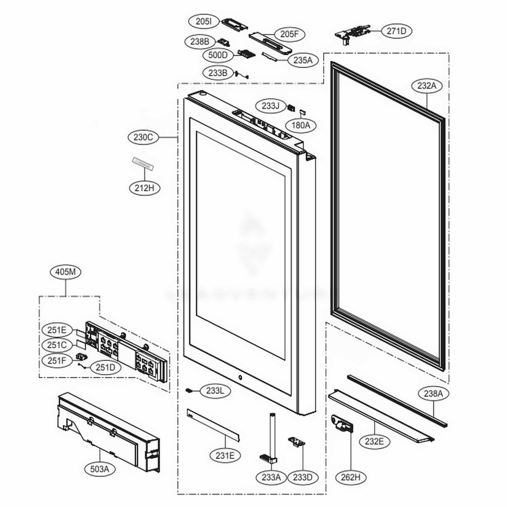 Top Compartment Door - Frame Diagram and Parts List for URETC1408N AGRCNA0 LG Refrigerator