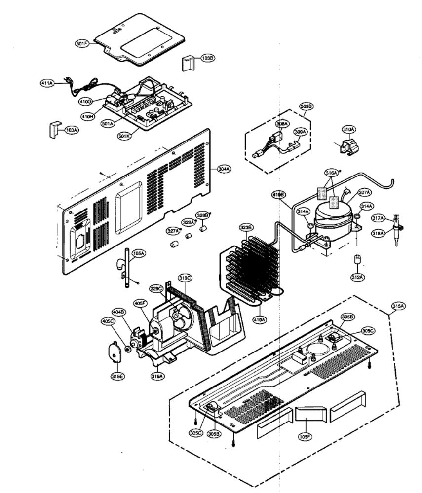 Mechanical Compartment Diagram and Parts List for LSC26905TT 00 LG Refrigerator