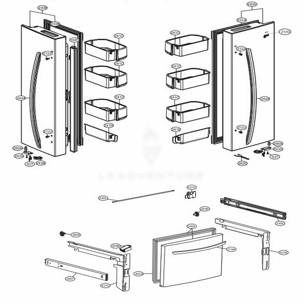Door Parts Diagram and Parts List for LFCS22520B AWBCNA1 LG Refrigerator