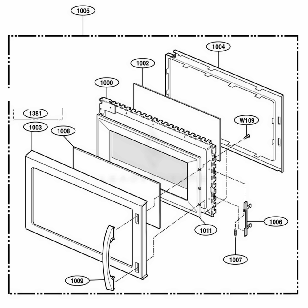 Door Parts Diagram and Parts List for 80594 CBSESEA LG Range