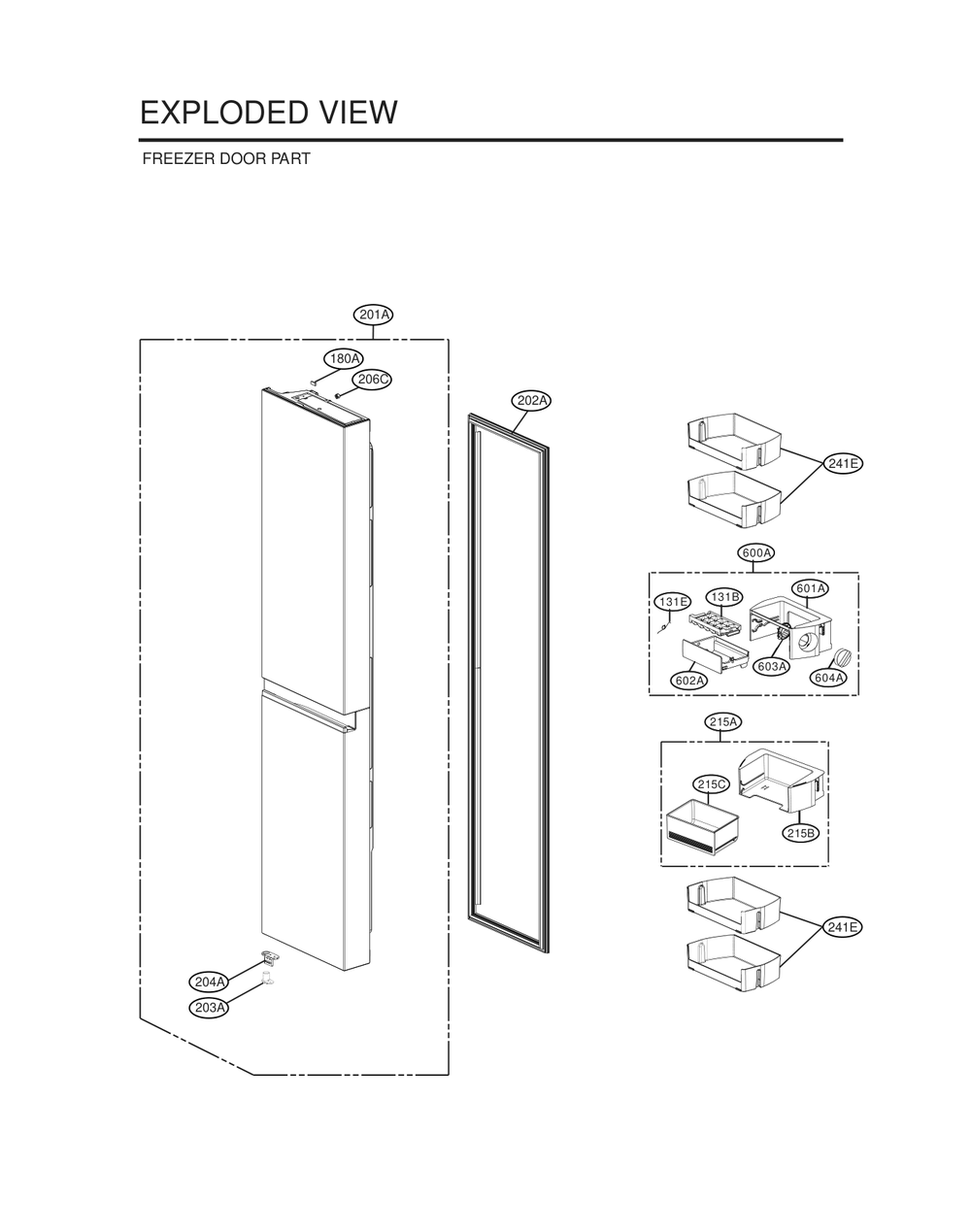 Freezer Door Part Diagram and Parts List for GC-B257SFZL APYCNA0 LG Refrigerator