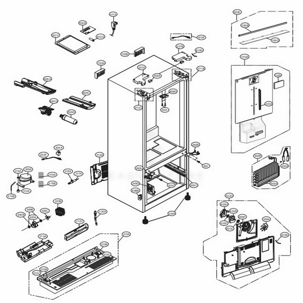 Case Parts Diagram and Parts List for LFCS27596S ASTCNA0 LG Refrigerator