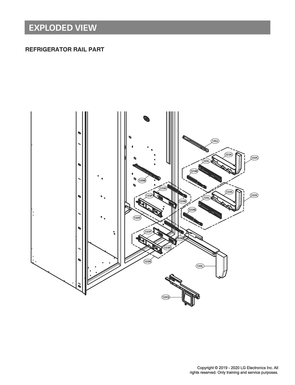 Refrigerator Rail Part Diagram and Parts List for GR-L276DSMM ASTCNA2 LG Refrigerator