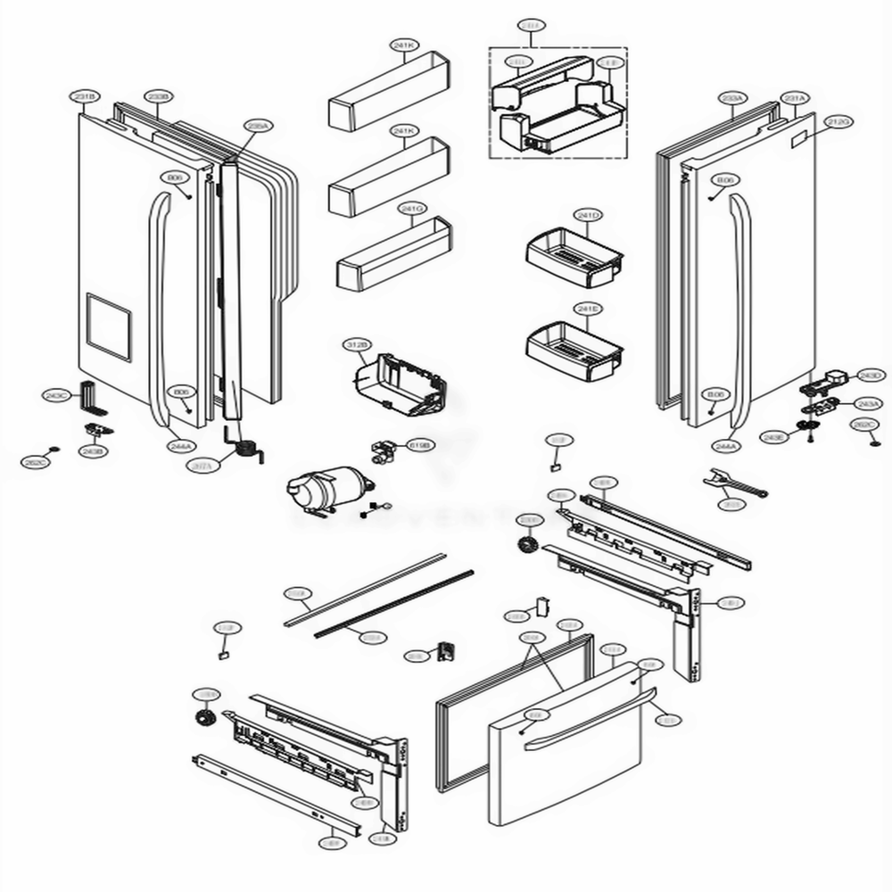 Door Parts Diagram and Parts List for LFX25974SB AWBCNA5 LG Refrigerator