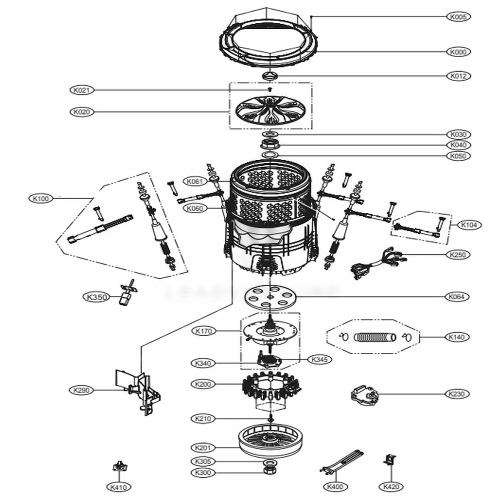 Tub Assembly Diagram and Parts List for WT1801HVA ASSEEUS LG Washer