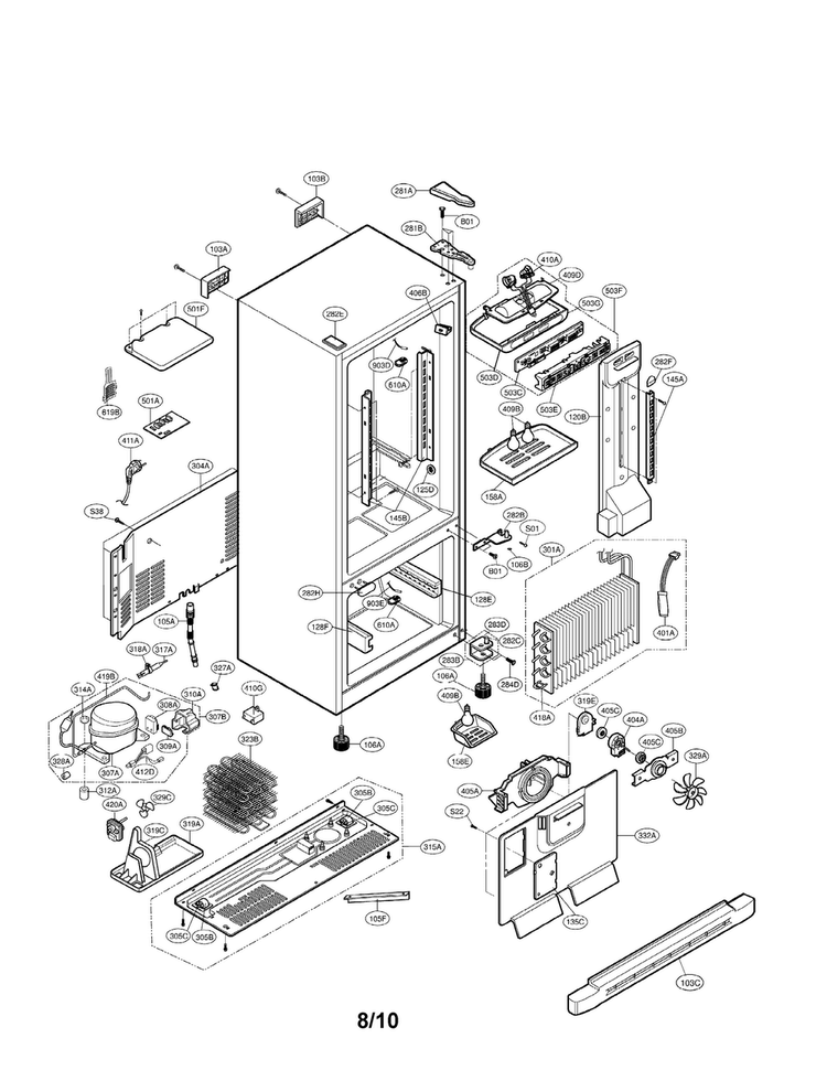 Case Parts Diagram and Parts List for LRBC20512SW 01 LG Refrigerator