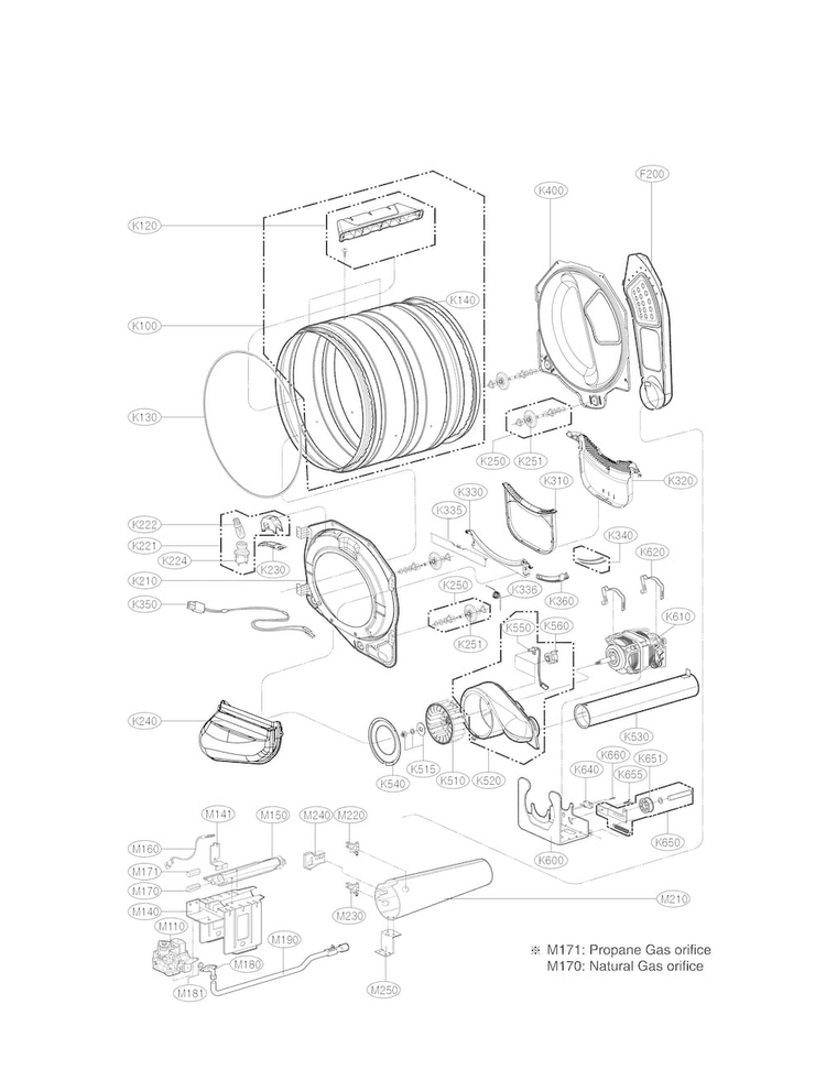 Drum And Motor Parts Diagram and Parts List for DLG3051W  LG Dryer