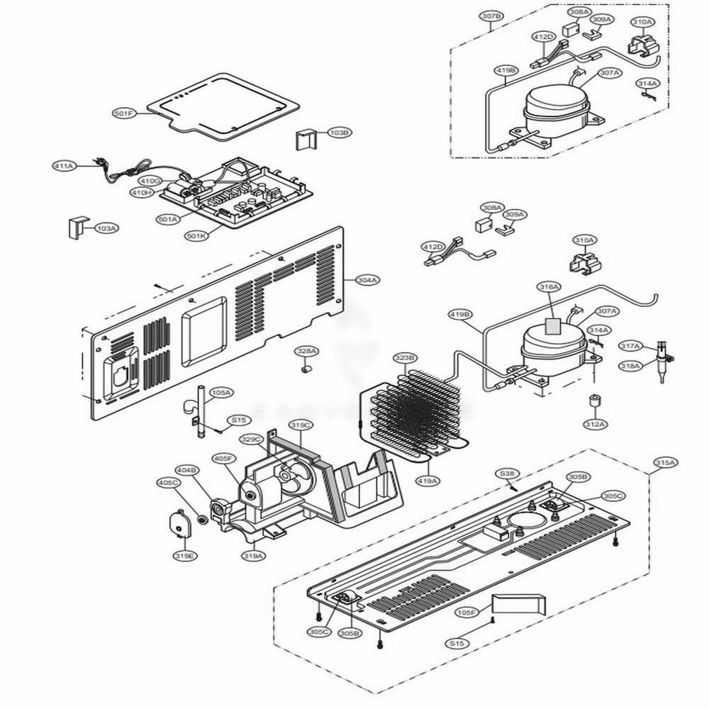 Mechanical Compartment Diagram and Parts List for LSC27921ST AST2LGA LG Refrigerator