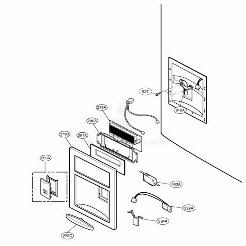 Dispenser Parts Diagram and Parts List for 77552 ASWCSEF LG Refrigerator