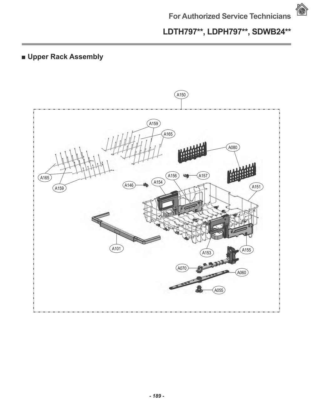 Upper Rack Assembly Diagram and Parts List for LDTH7972S ASSESNA LG Dishwasher