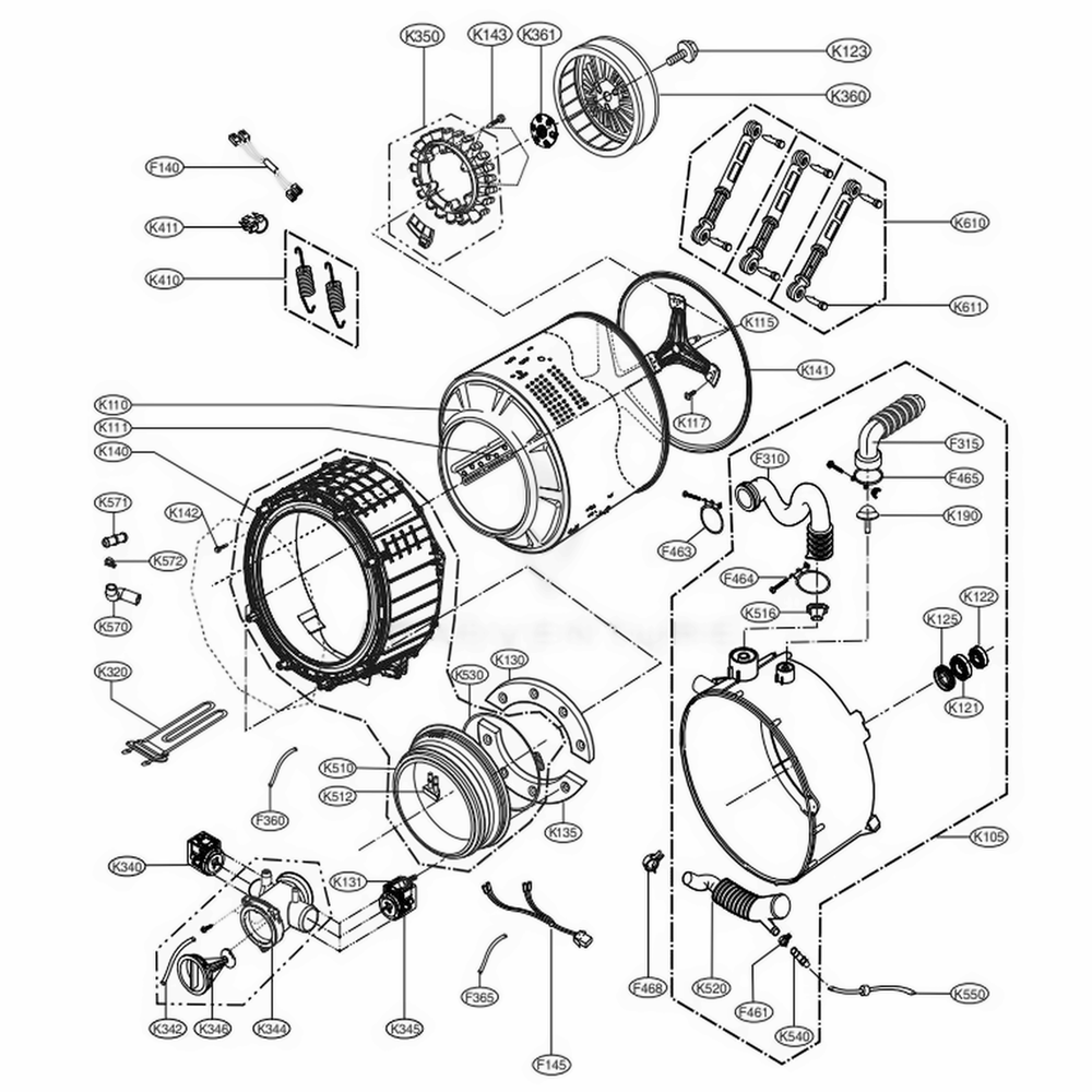 Drum And Tub Assembly Diagram and Parts List for GCWP1069CS2 ASSEELC LG Washer