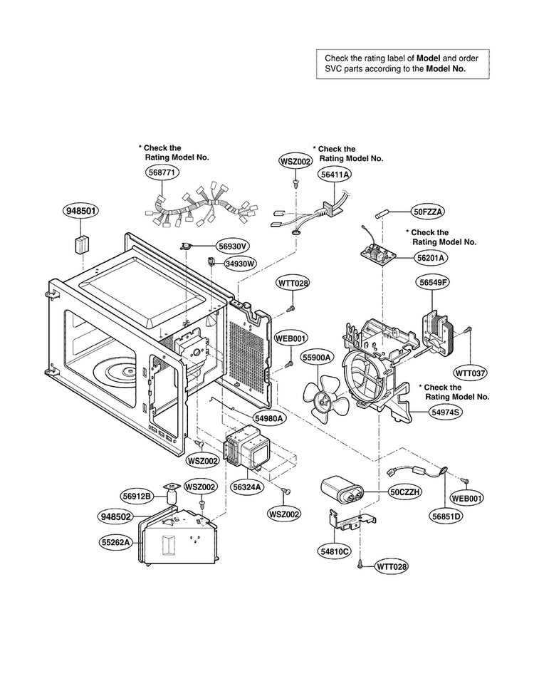 Interior Parts Diagram and Parts List for MA-1011W  LG Microwave