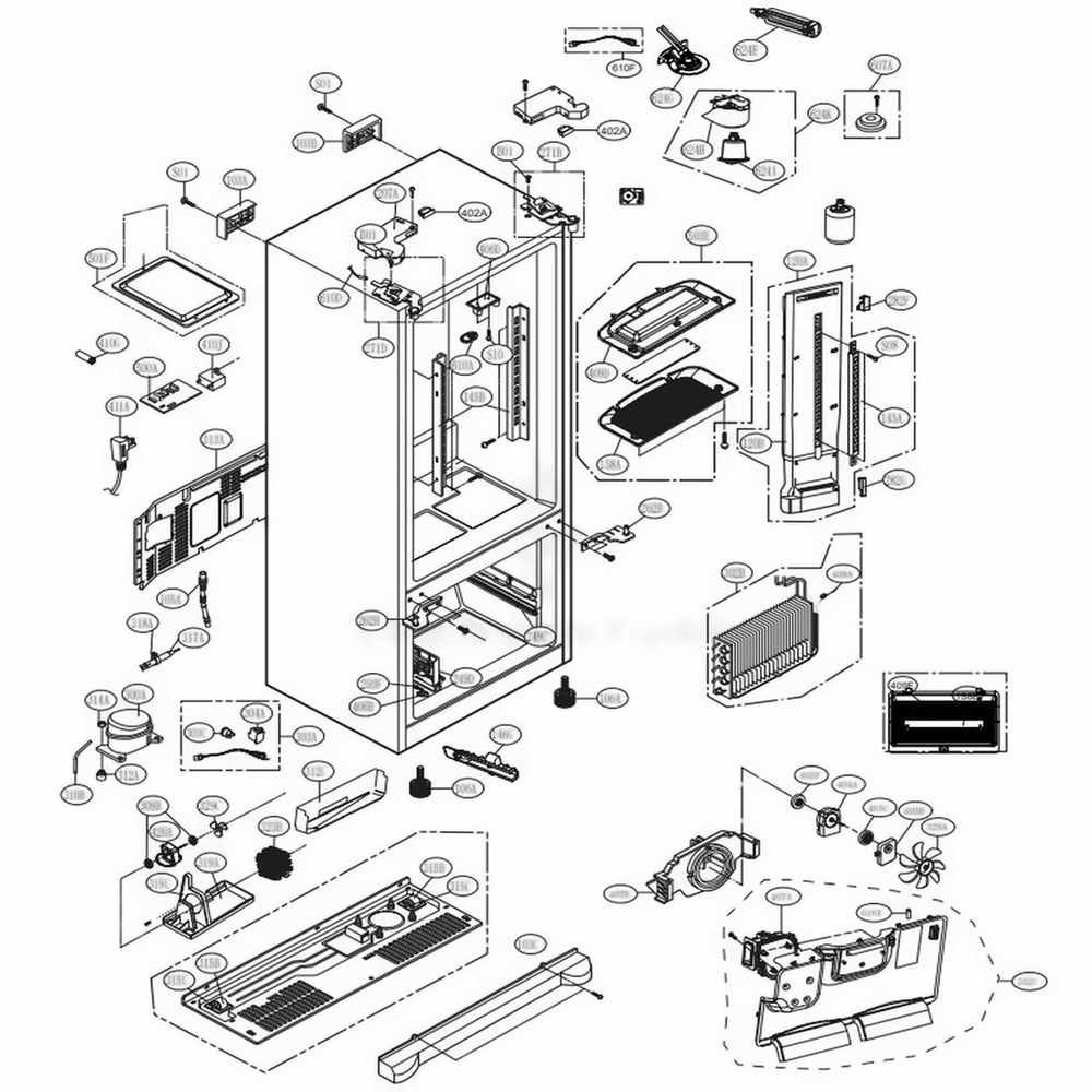 Case Parts Diagram and Parts List for LFX25973D ASBCNA1 LG Refrigerator