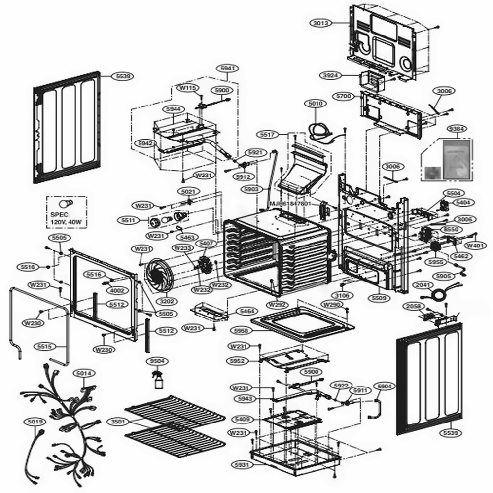 Cavity Parts Diagram and Parts List for LRG3193BD FBDELGA LG Range