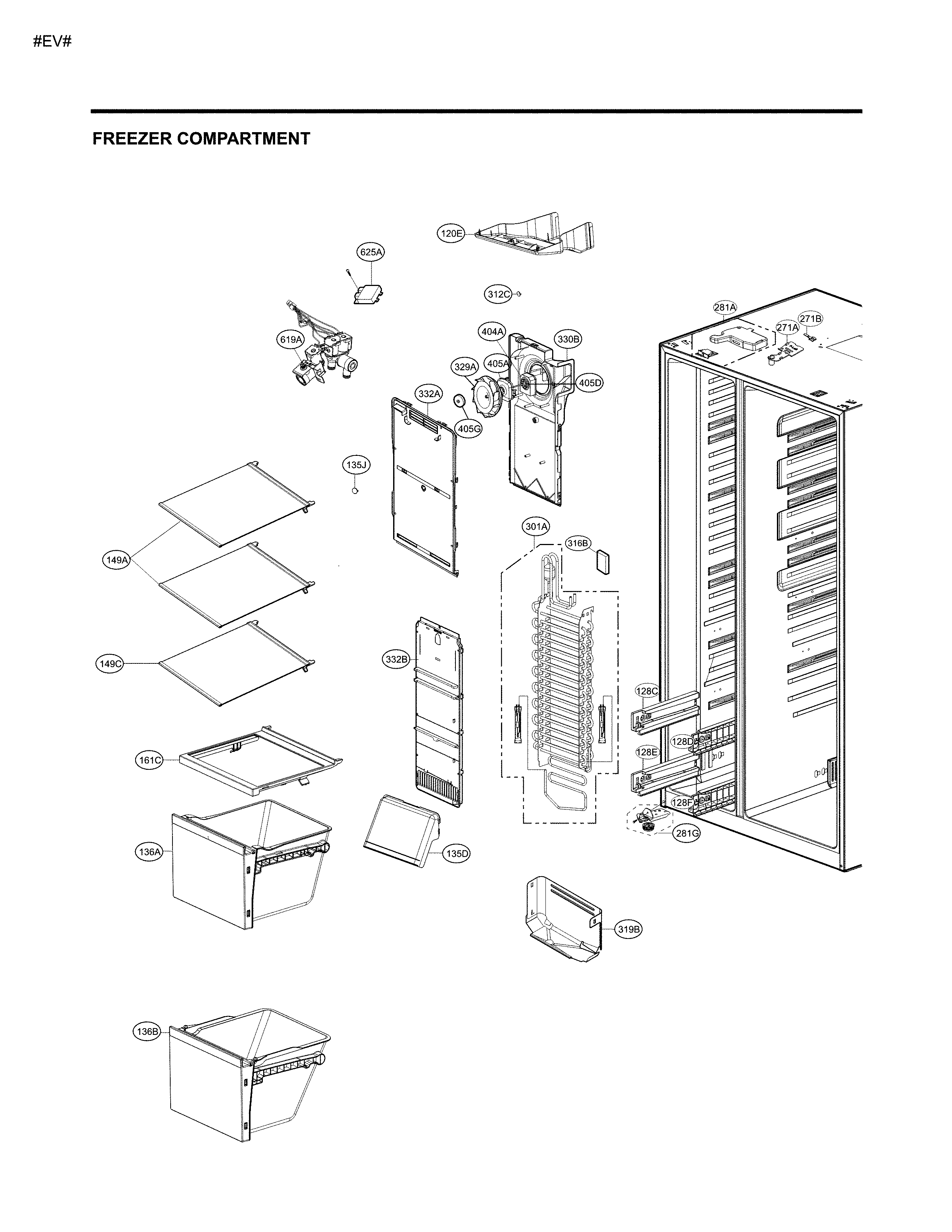 Freezer Compartment Parts Diagram and Parts List for 79551833412  Kenmore Refrigerator