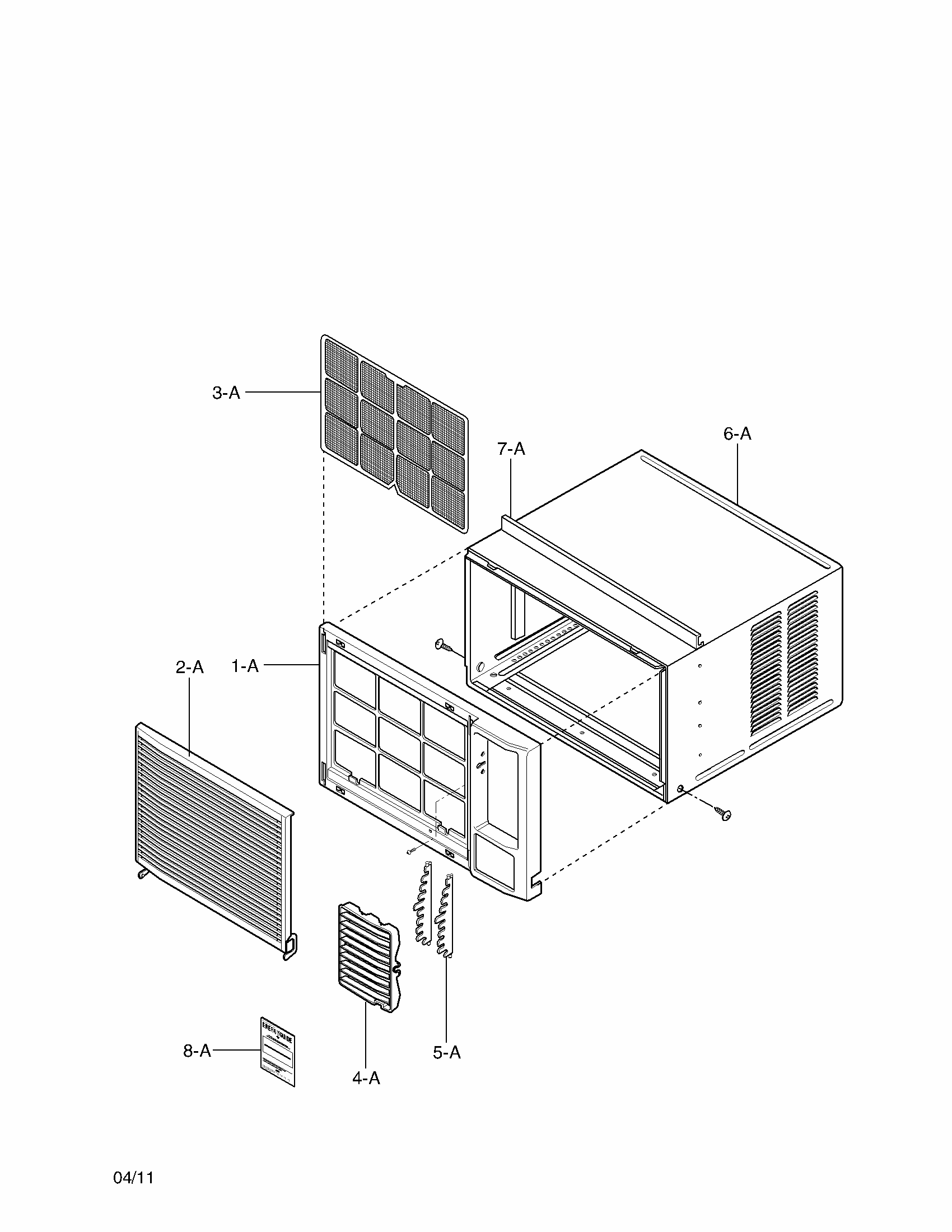 Cabinet And Grille Parts Diagram and Parts List for 58075124700  Kenmore Air Conditioner