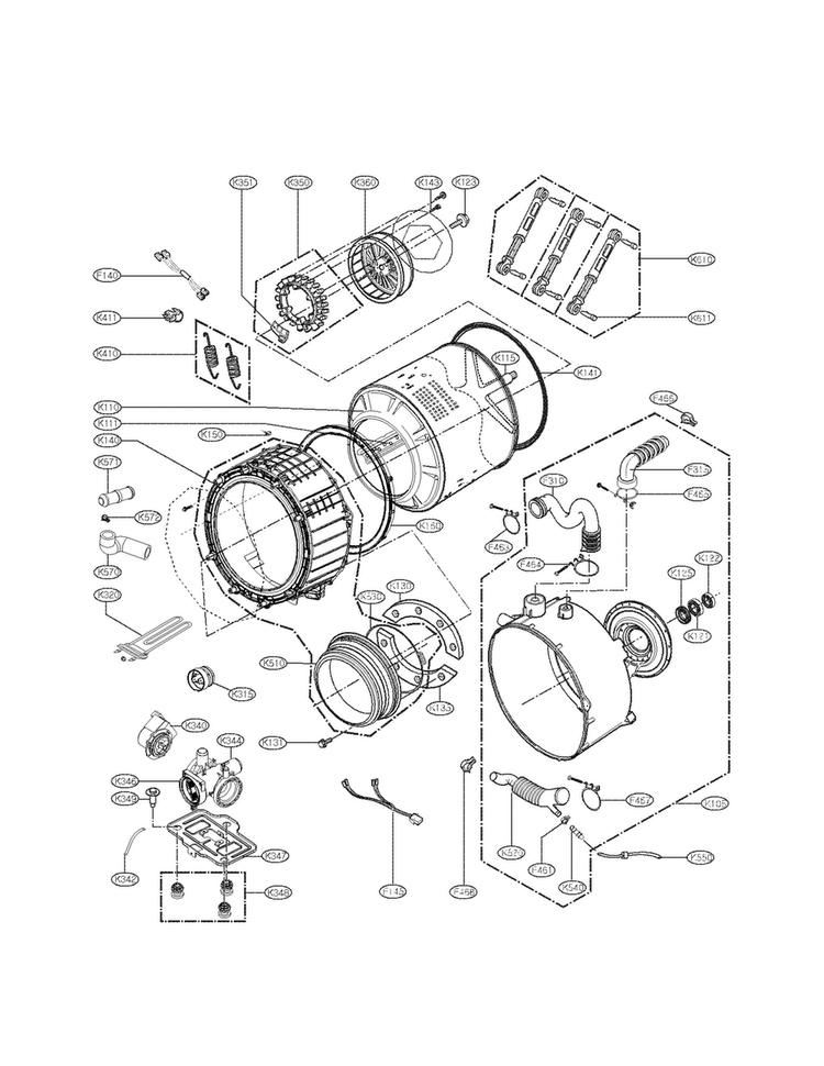 Drum And Tub Parts Diagram and Parts List for WM2601HR  LG Washer